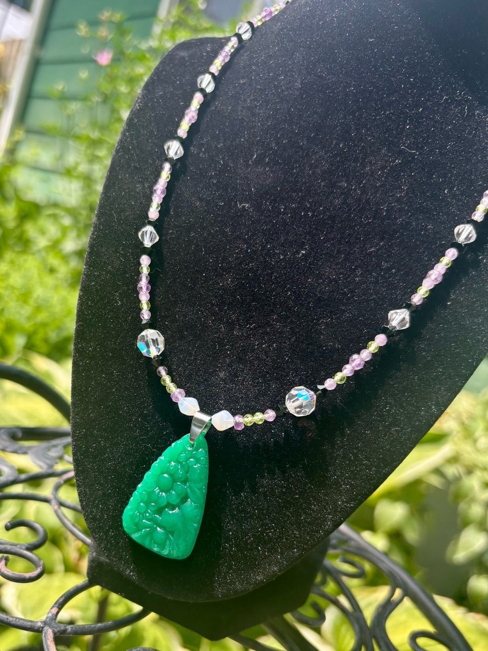 Handcrafted crystal and Jade necklace.